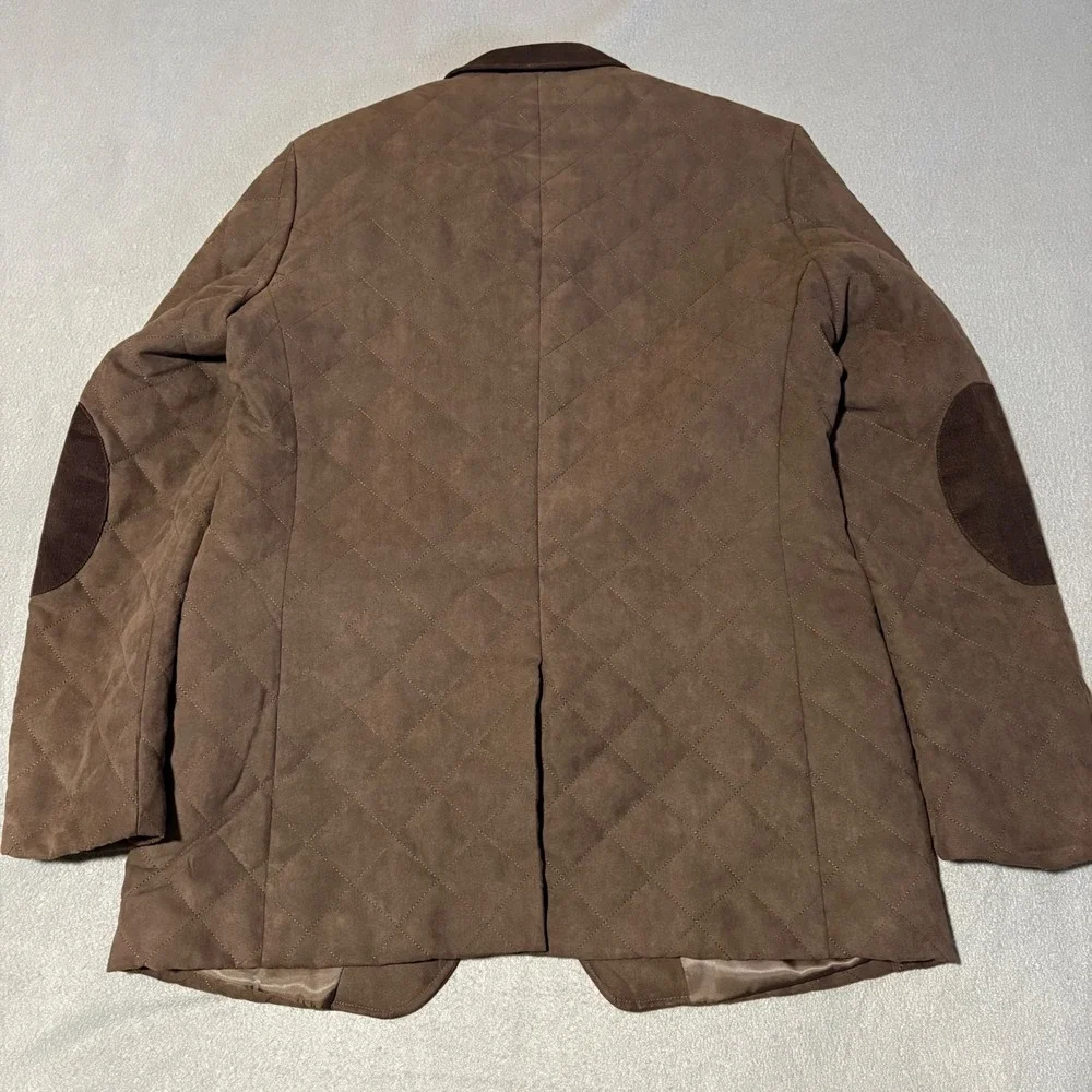 Ralph Lauren Quilted Blazer 42L Brown Diamond Quilt Paisley Lined Elbow Patch